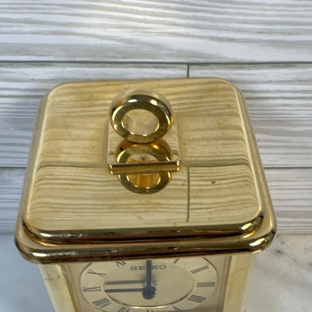 VINTAGE SEIKO QHG251G BRASS PHOTO THERMOMETER DESK TABLE CLOCK (DOESN'T WORK)